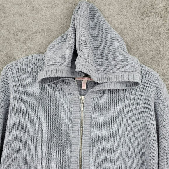 Victorias Secret Hoodie L Blue Gray Zip Up Drop Shoulder Split Hem Pockets Soft - Picture 5 of 13